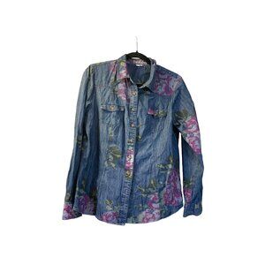 Boden Womens Size 10 Long Sleeve Chambray Jean Denim Long Roll Tab Sleeve Shirt
